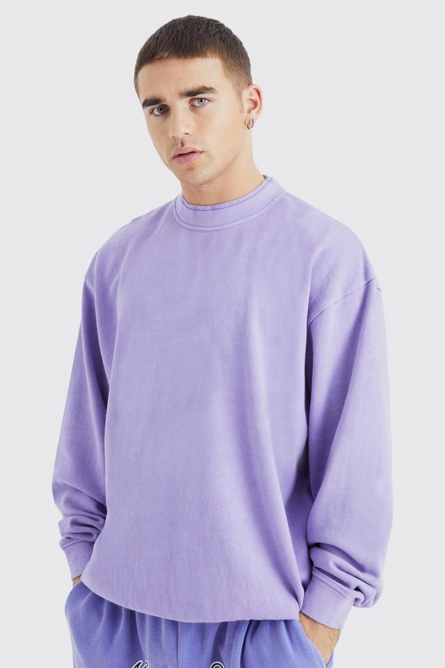 Oversized Heavy Washed Double Neck Sweatshirt | boohooMAN USA Product Image