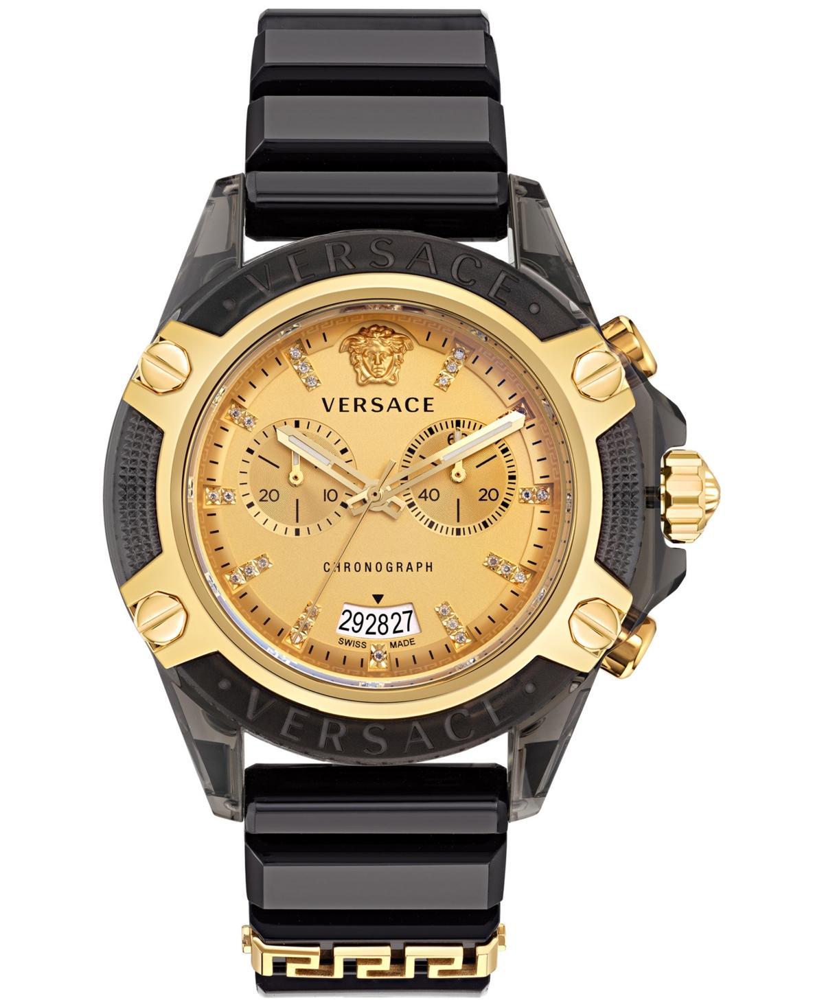 Versace Mens Icon Active Swiss Chronograph Diamond (0.15 ct. t.w.) Black Silicone Strap Watch 44mm Product Image