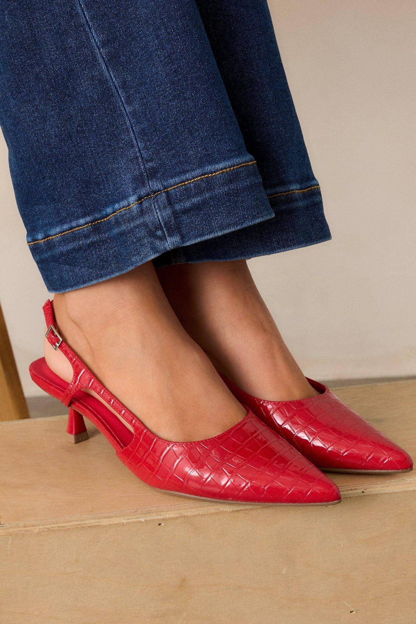 Fiercely Stunned Scarlet Red Slingback Kitten Heels Product Image