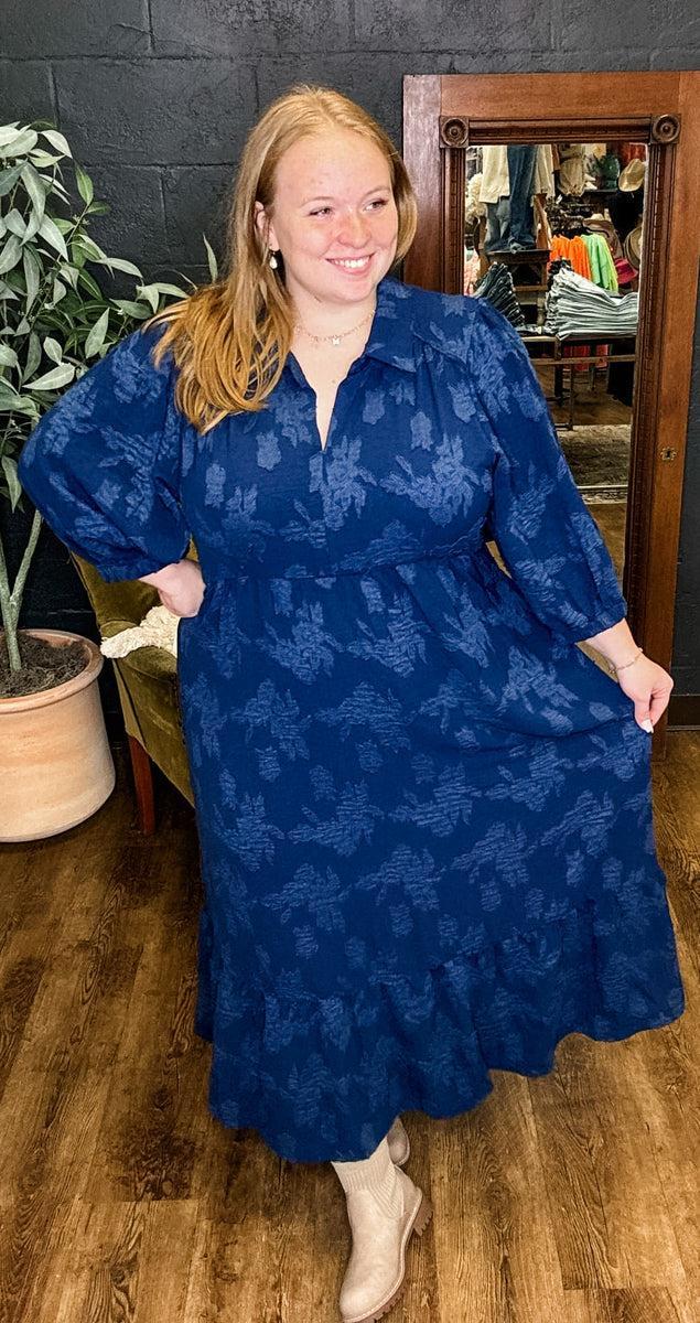 Clothed in Beauty Navy Midi Dress (XL to 2XL) Product Image