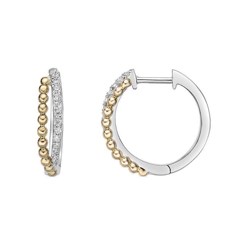 Gemminded Two Tone 10k Gold 1/8 Carat T.W. Diamond Hoop Earrings, Womens, 10k Two Tone Product Image