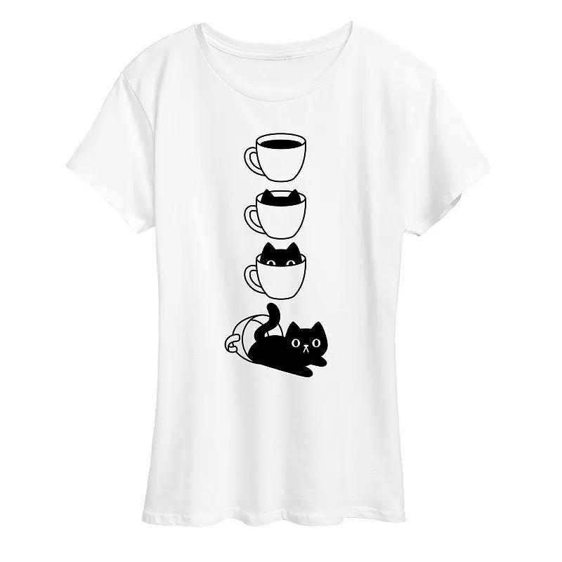 Womens Cat Coffee Cup Graphic Tee, Girls Product Image