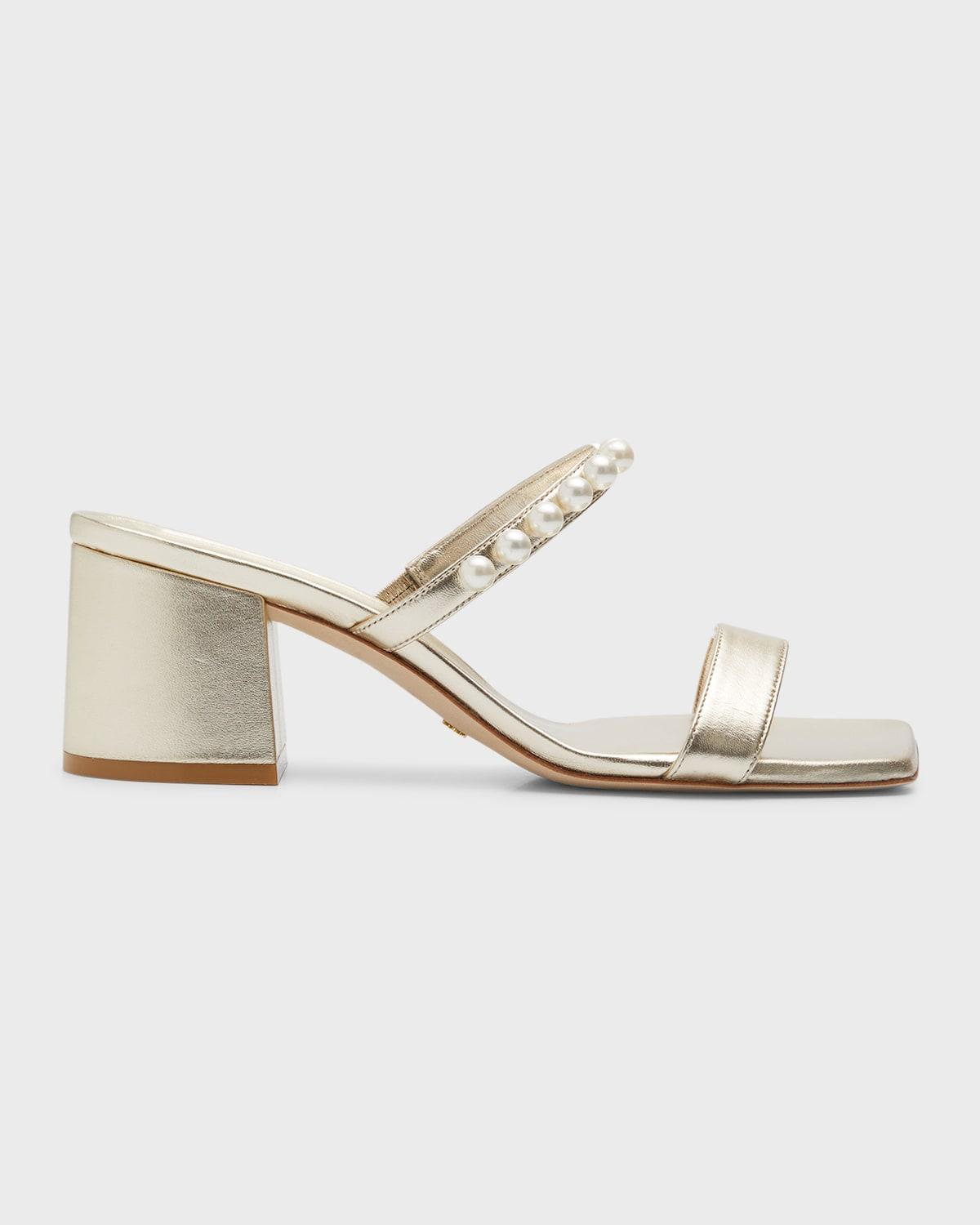 Goldie Pearly Stud Metallic Slide Sandals Product Image