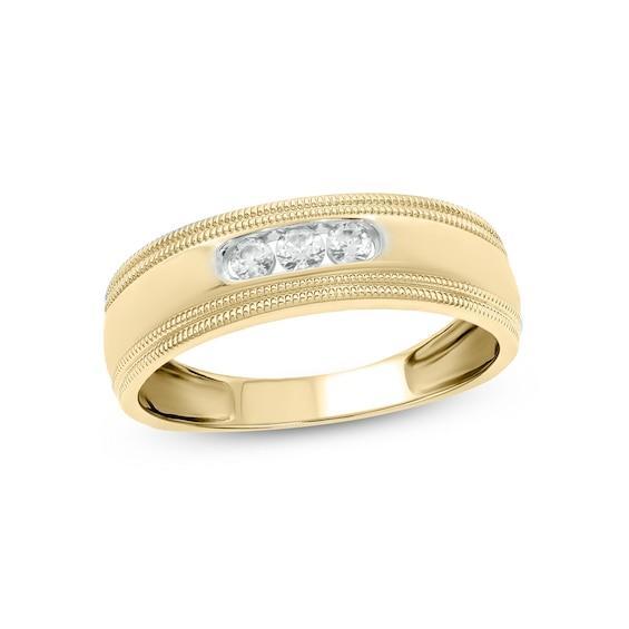 Men's 1/5 CT. T.w. Diamond Three Stone Milgrain Wedding Band in 14K Gold Product Image