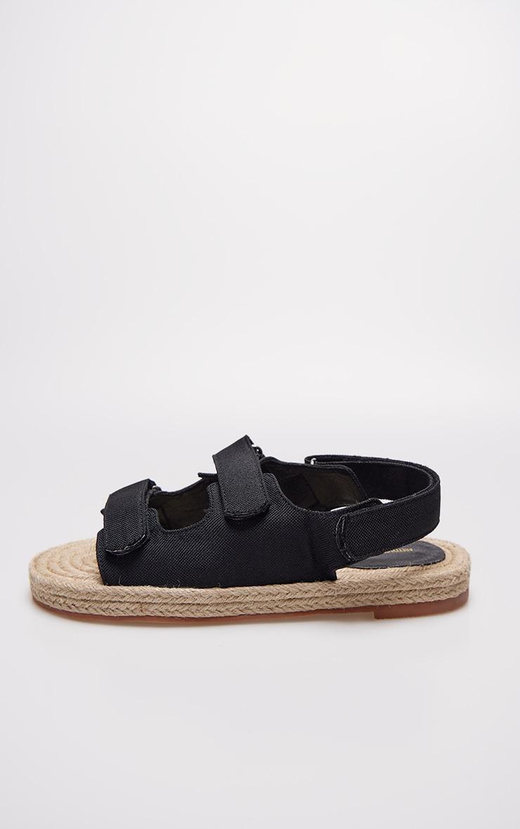 Black Linen Look Espadrille Sole Velcro Sandals Product Image