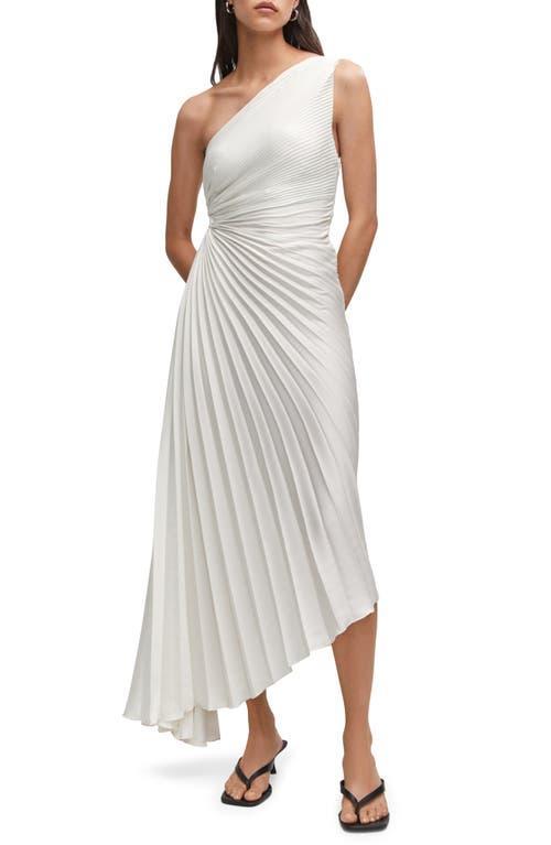 MANGO One-Shoulder Side Cutout Pleated Midi Dress Product Image