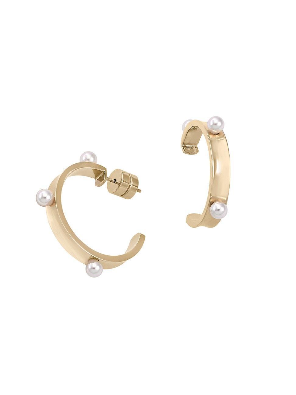 Womens Bjart 18K Gold-Plated Steel & Faux Pearl Hoop Earrings Product Image