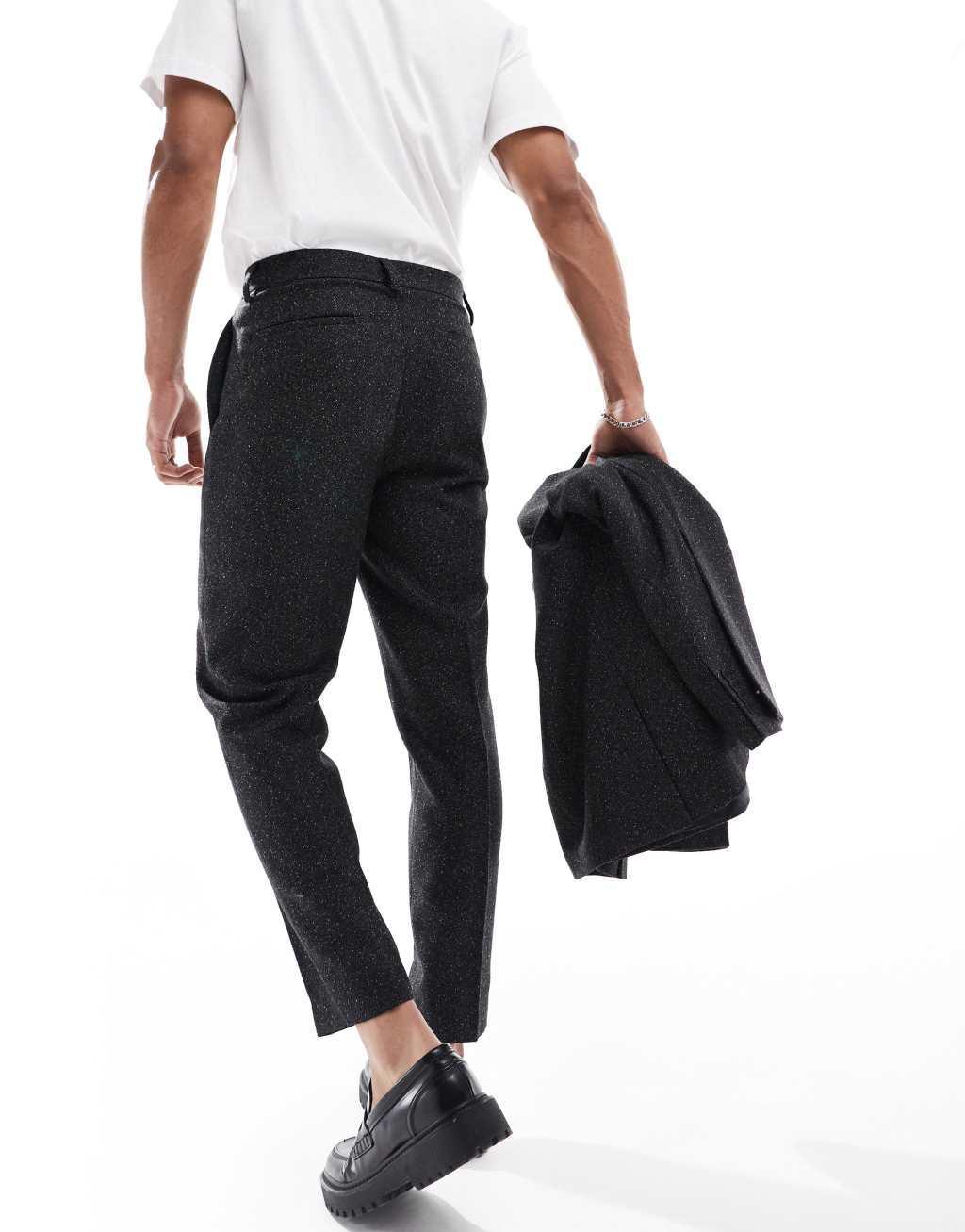 ASOS DESIGN tapered herringbone suit pants in black Product Image