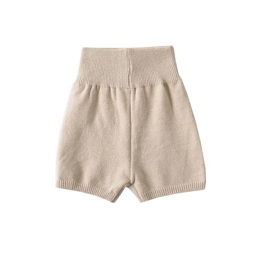 Set: Off-Shoulder Long-Sleeve Plain Pullover + High Waist Shorts Product Image