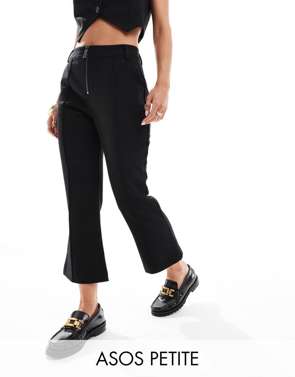 ASOS DESIGN Petite zip front tailored slim leg pants in black Product Image