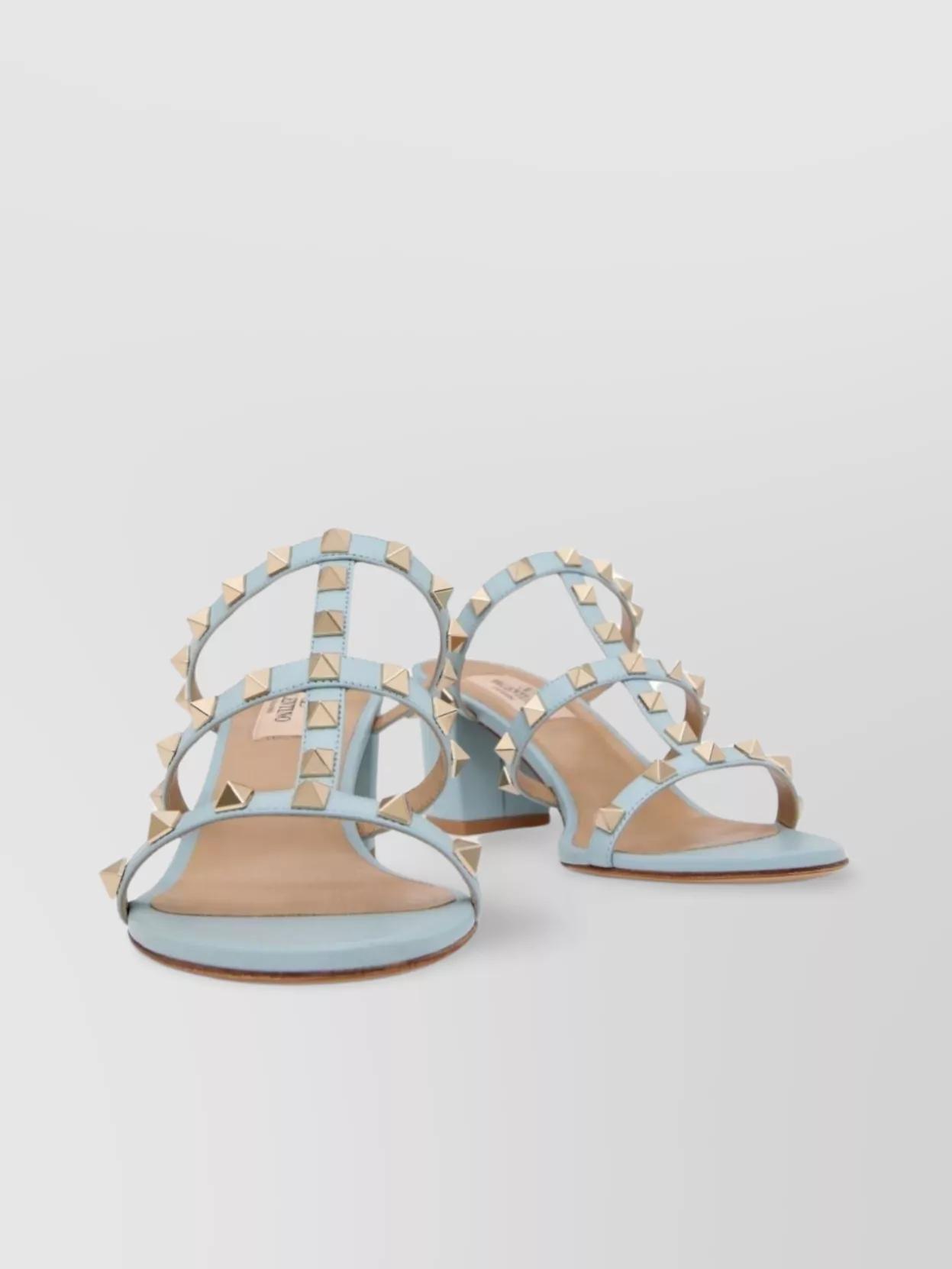 VALENTINO GARAVANI Studded Block Heel Leather Sandals In Blue Product Image