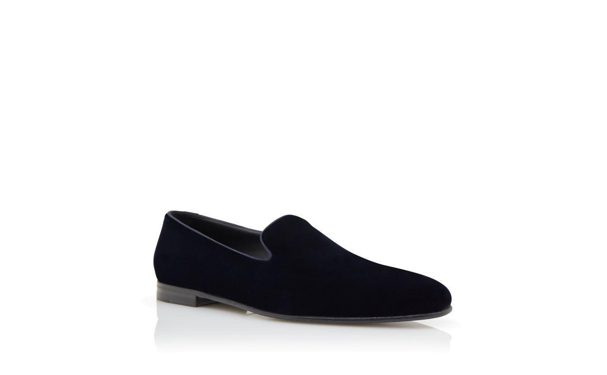 MARIO Navy Blue Velvet Loafers  Product Image