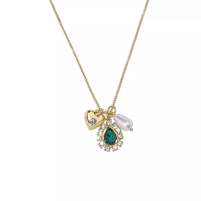 LC Lauren Conrad Gold Tone Clear & Green Crystal Teardrop Pendant Necklace, Womens Product Image