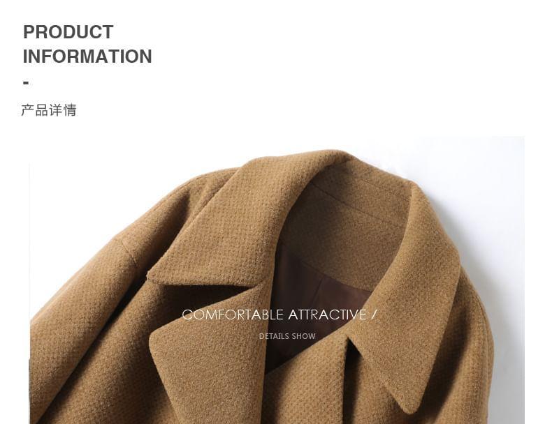 Lapel Collar Plain Double-Breasted Long Coat Product Image