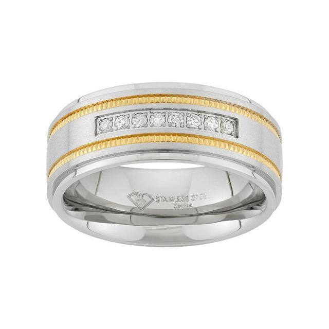 1/6 Carat T.W. Two Tone Stainless Steel Wedding Band - Men, Mens White Product Image