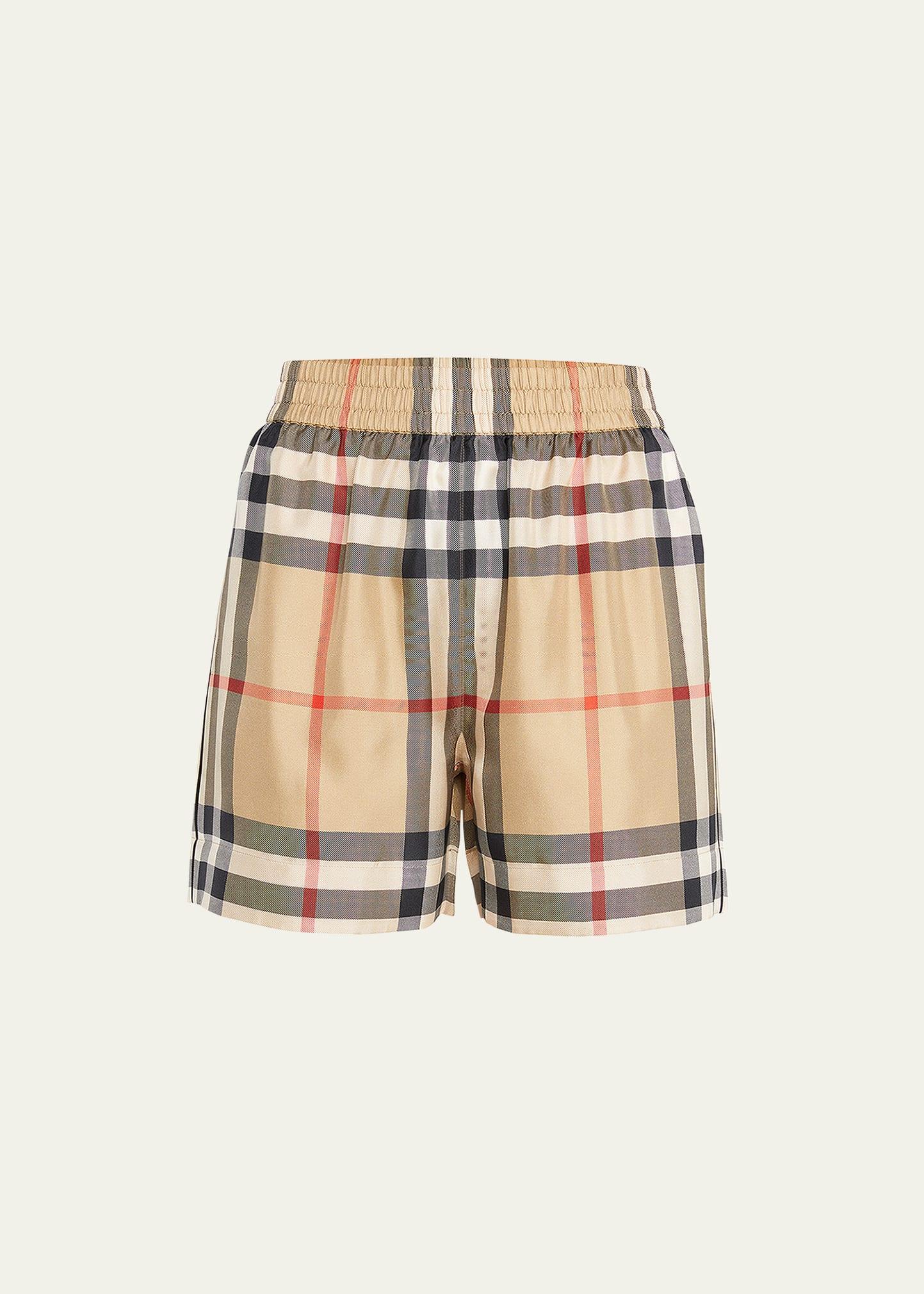 Womens Tawney Check Mulberry Silk Shorts Product Image