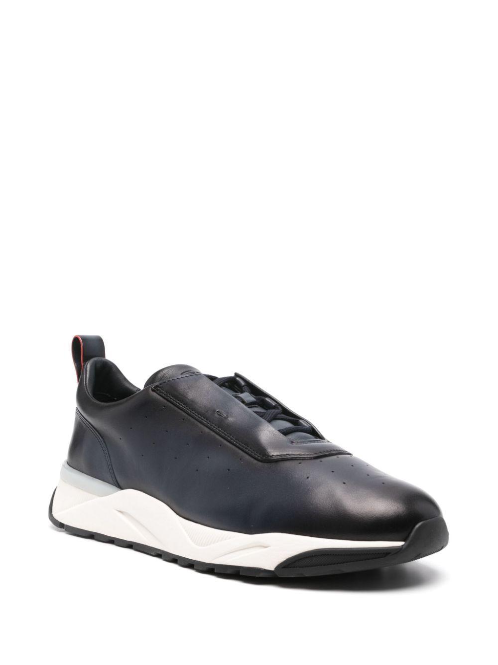 SANTONI Leather-trim Knit Sneakers In Blue Product Image