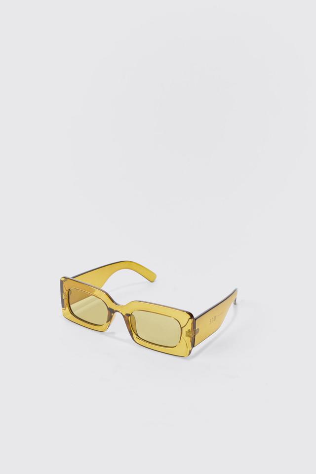 Rectangular Clear Plastic Sunglasses In Khaki | boohooMAN USA Product Image