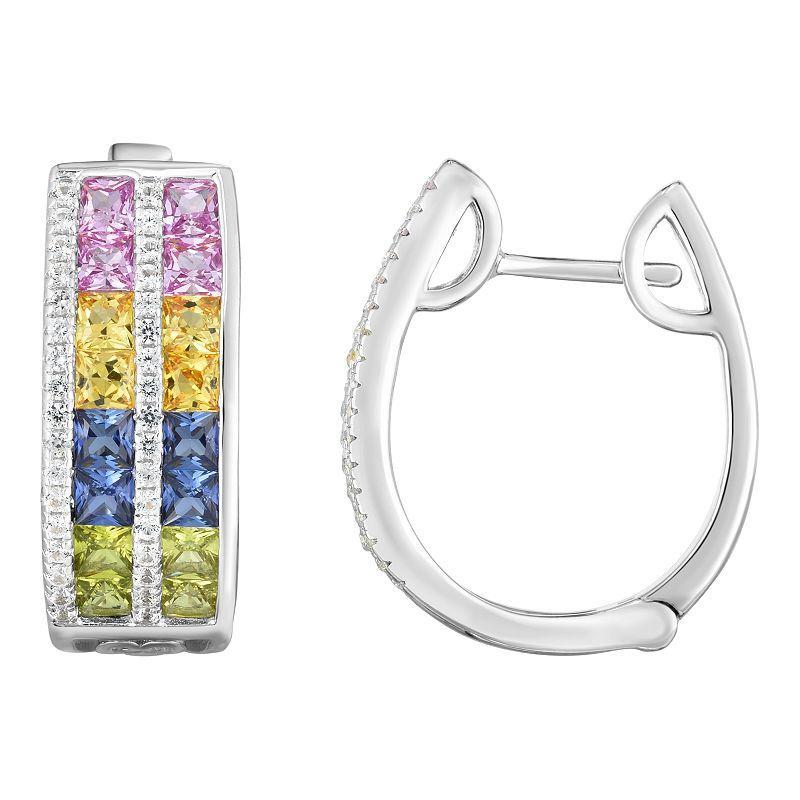 Sterling Silver Lab-Created Sapphire Hoop Earrings, Womens Product Image