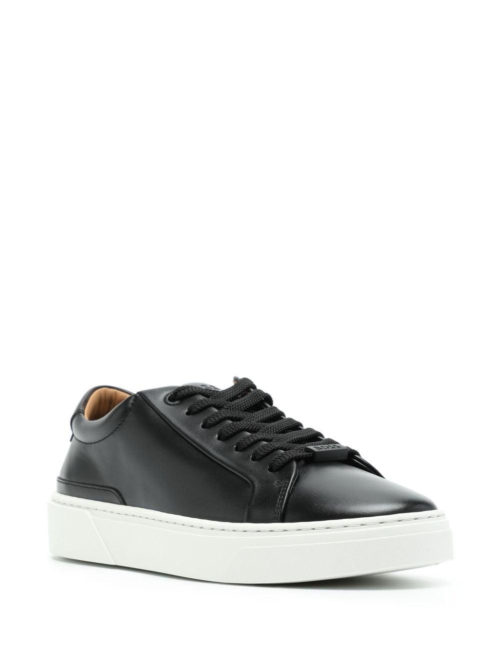 Gary Tenn Mens Leather Low-top Trainers With Branded Lace Loop Nos In Black 001 Product Image