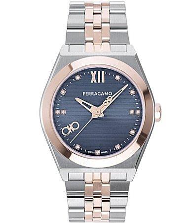 Salvatore Ferragamo Mens Swiss Diamond (1/20 ct. t.w.) Two-Tone Stainless Steel Bracelet Watch 40mm Product Image