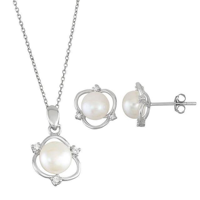 Sterling Silver Freshwater Cultured Pearl Pendant & Stud Earring Set, Womens White Product Image