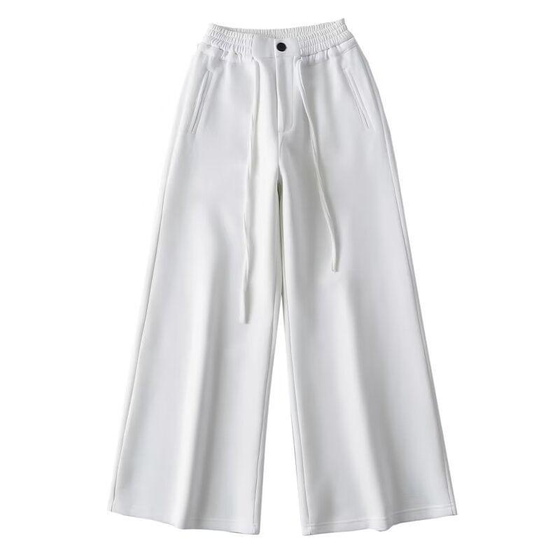 Drawstring Waist Plain Wide Leg Sweatpants Product Image