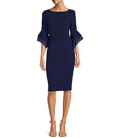 Adrianna Papell Tiered Sleeve Crepe Dress Product Image