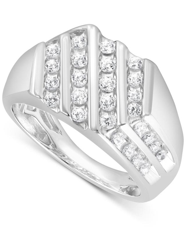 Mens Diamond Diagonal Channel-Set Ring (1 ct. t.w.) in 10k White Gold Product Image