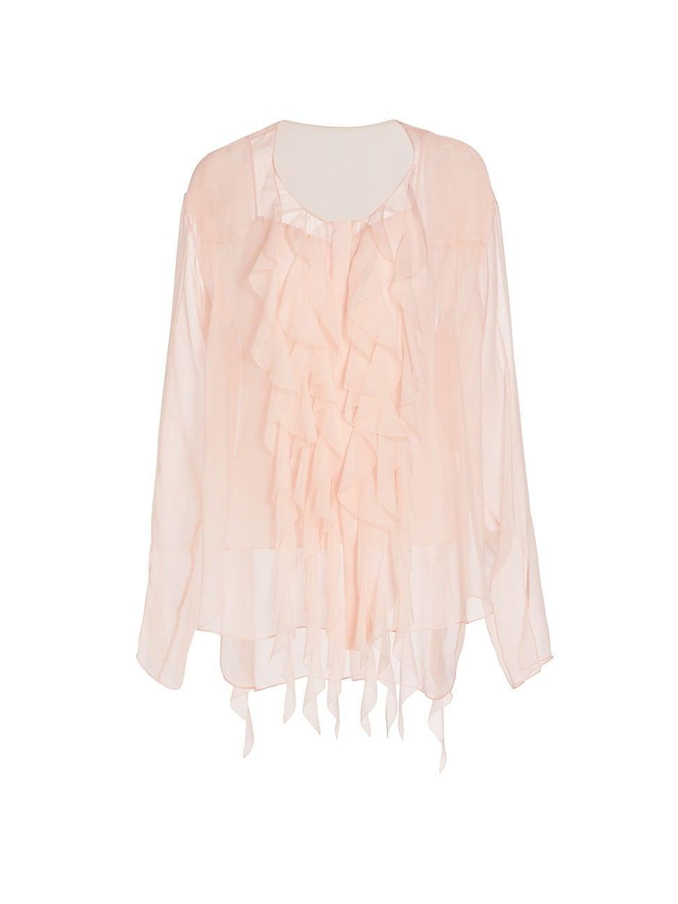 Womens Ruffled Silk Chiffon Blouse Product Image