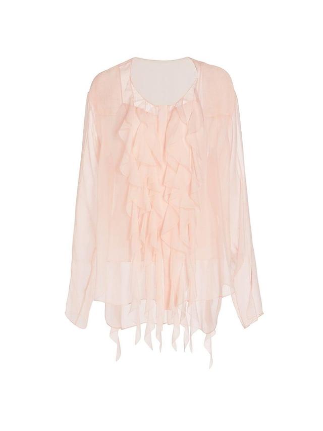 Womens Ruffled Silk Chiffon Blouse Product Image