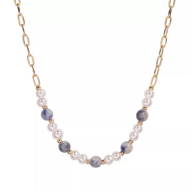 LC Lauren Conrad Gold Tone Quartz & Simulated Pearl Beaded Necklace, Womens Product Image