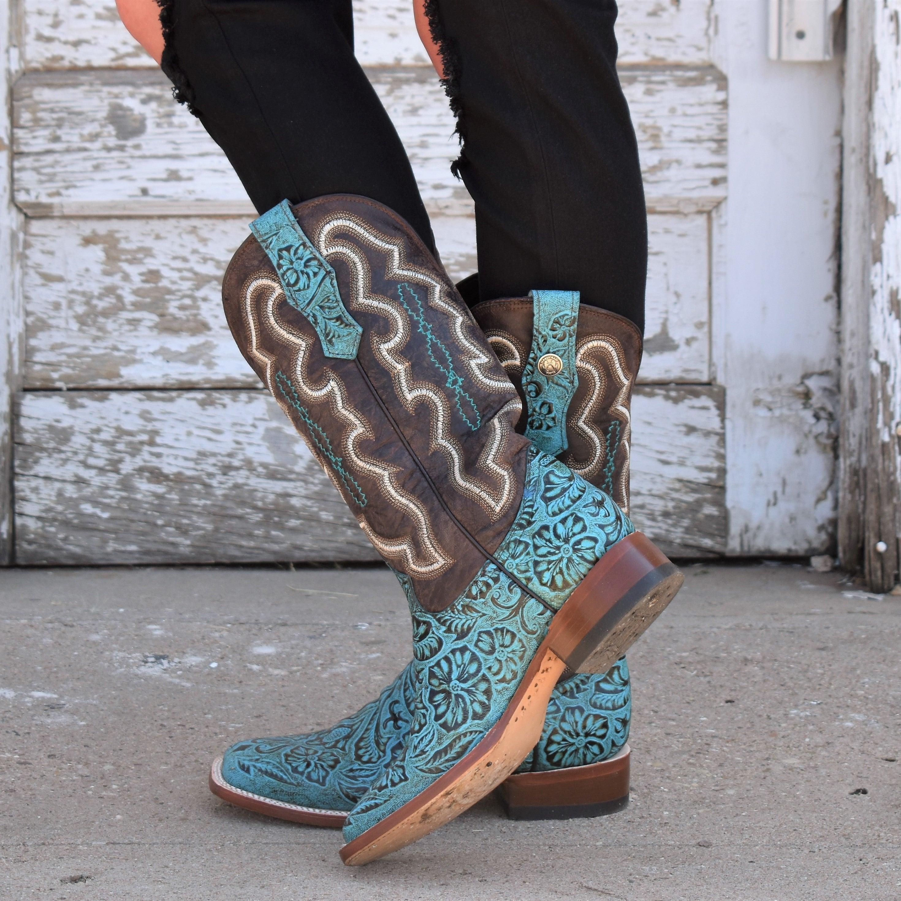 Turquoise Tooled Leather Boots Product Image