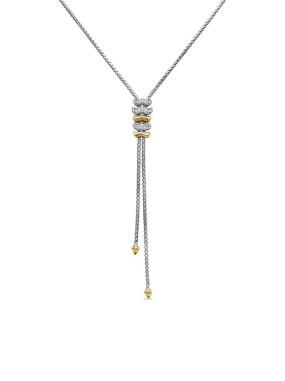 Womens Zig Zag Stax Y Necklace in Sterling Silver with 18K Yellow Gold and Diamonds Product Image