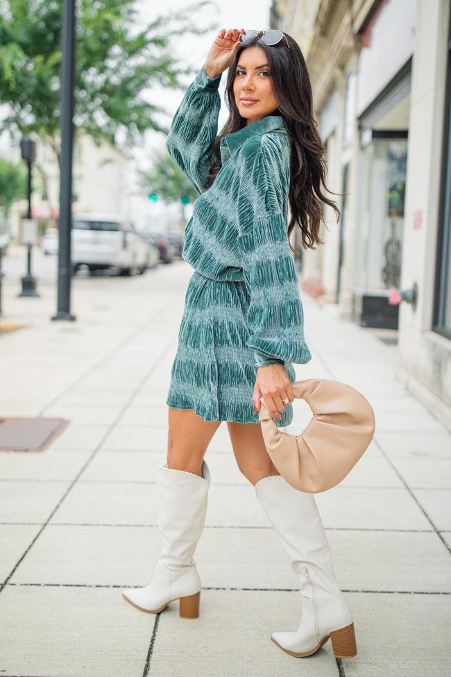 What It Does To Me Teal Textured Long Sleeve Mini Dress Product Image