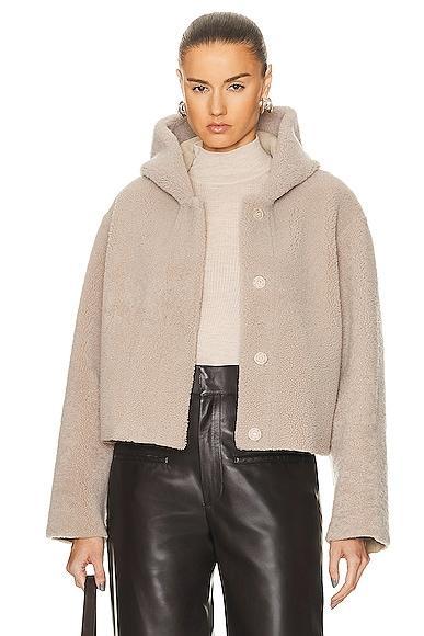 NOUR HAMMOUR Cooper Cropped Light Shearling Jacket in Light Grey Product Image