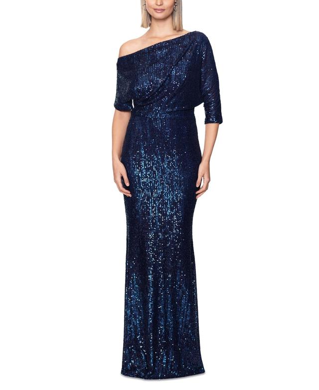 Betsy & Adam Sequin One-Shoulder Gown Product Image