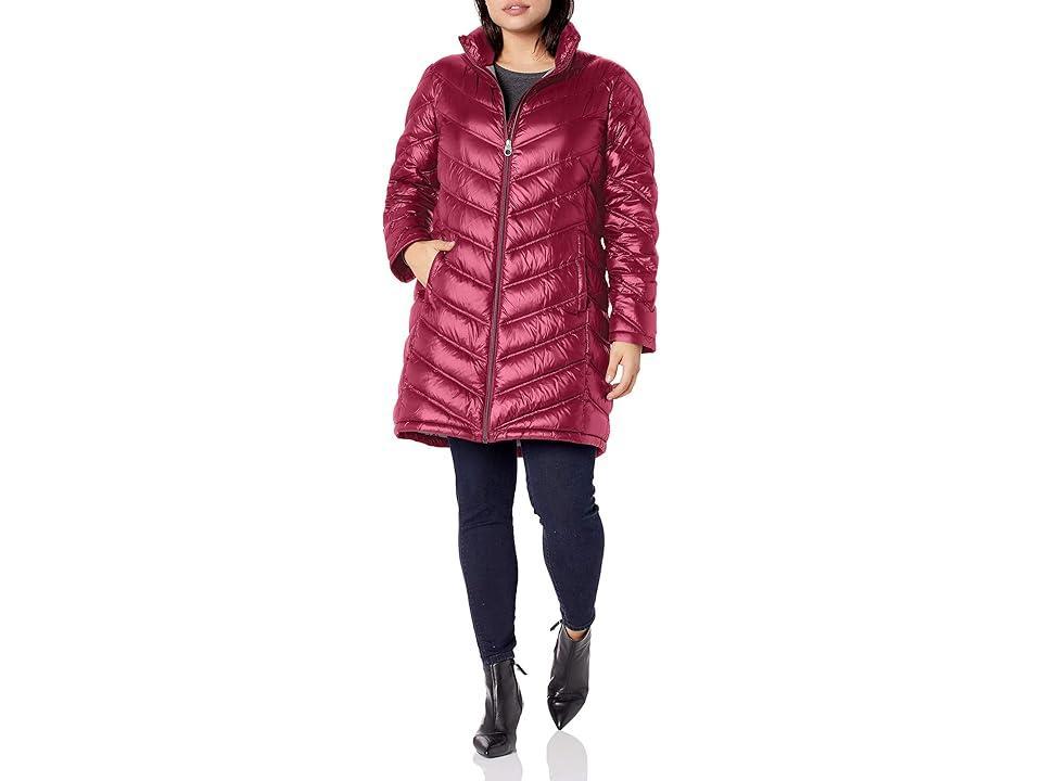 Calvin Klein Women's Hooded Chevron Packable Down Jacket (Standard and Plus) (Shine Berry) Women's Coat Product Image