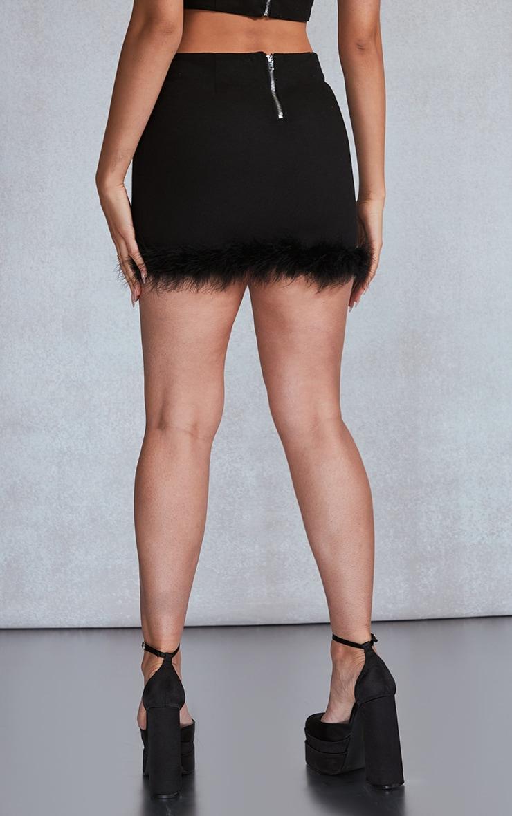 Black Feather Trim Denim Mini Skirt Product Image