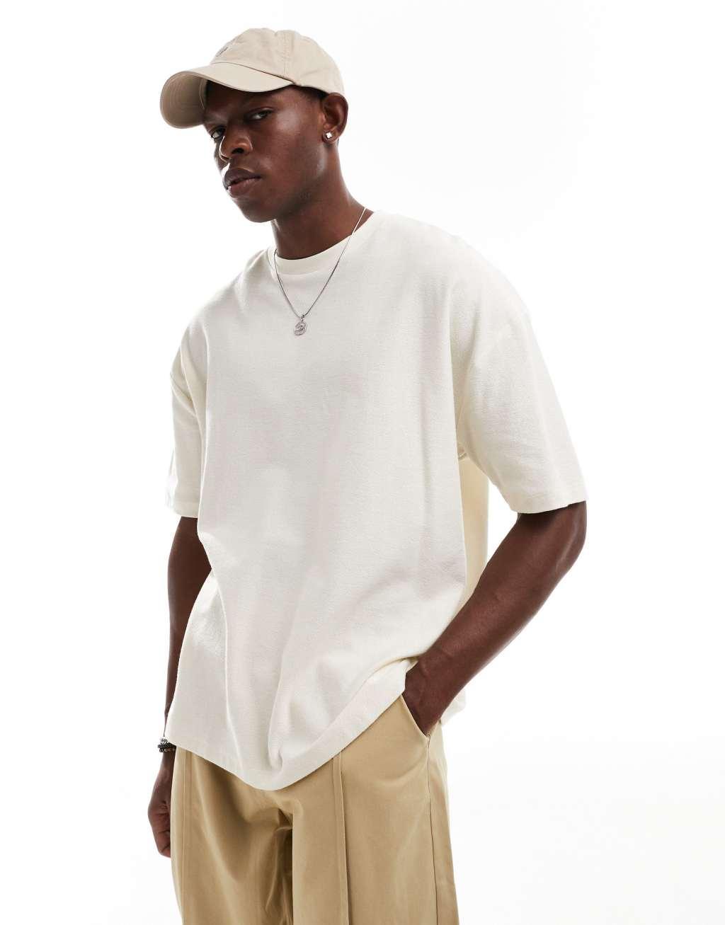 ASOS DESIGN oversized t-shirt in heavyweight 240gsm off white with back print Product Image