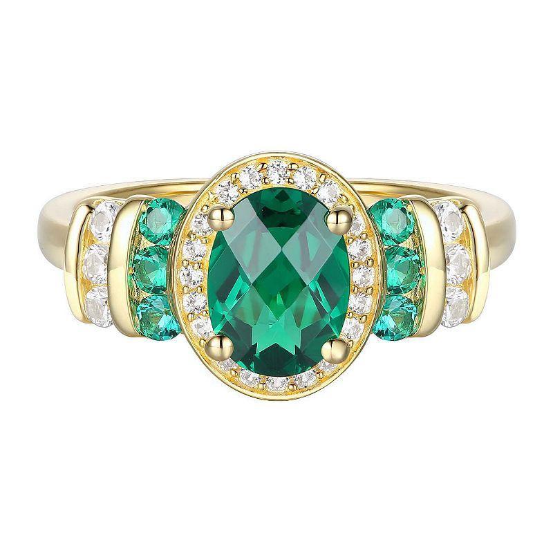 14k Gold Over Silver Lab-Created Emerald & Lab-Created White Sapphire Oval Halo Ring, Womens Gold Tone Product Image