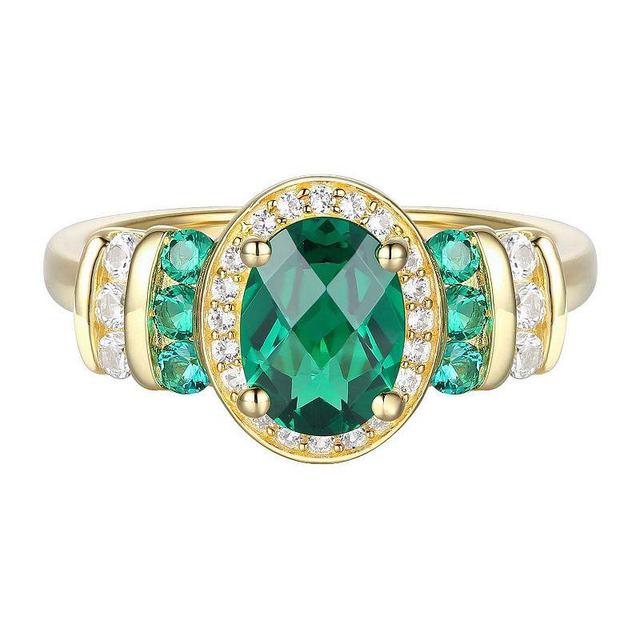 14k Gold Over Silver Lab-Created Emerald & Lab-Created White Sapphire Oval Halo Ring, Womens Gold Tone Product Image