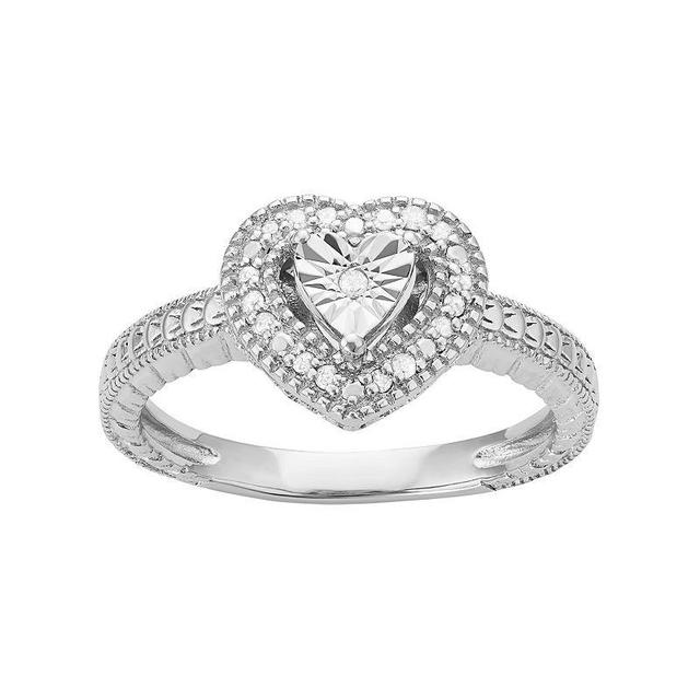 Sterling Silver 1/10 Carat T.W. Diamond Heart Halo Ring, Womens White Product Image