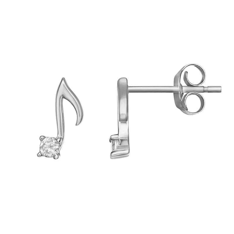 PRIMROSE Sterling Silver Music Note Cubic Zirconia Stud Earrings, Womens Product Image