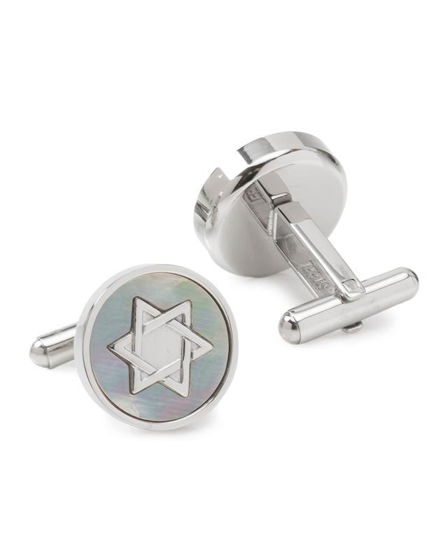 Mens Star of David Mother of Pearl Stainless Steel Cufflinks Product Image