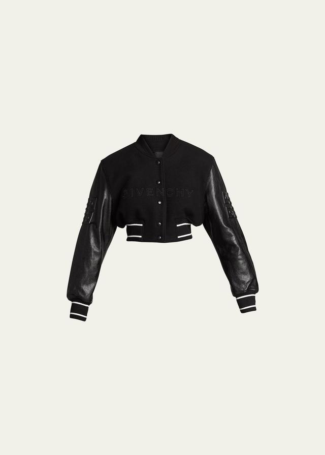 Givenchy Leather Sleeve Logo Crop Varsity Jacket Product Image