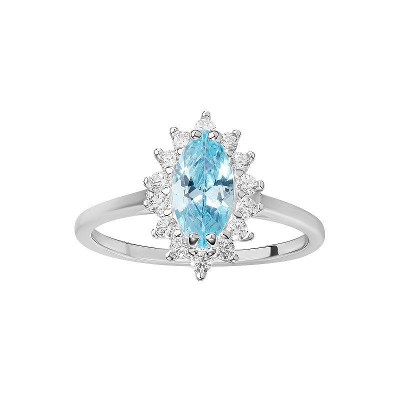 PRIMROSE Sterling Silver Aqua Marquise Cubic Zirconia Halo Ring, Womens Sterling And Blue Product Image