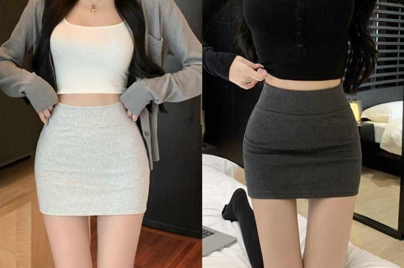 High-Waist Mini Pencil Skirt Product Image