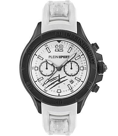 Plein Sport Mens Warrior Tech Chronograph Date Quartz White Silicone 47.5MM - White Product Image