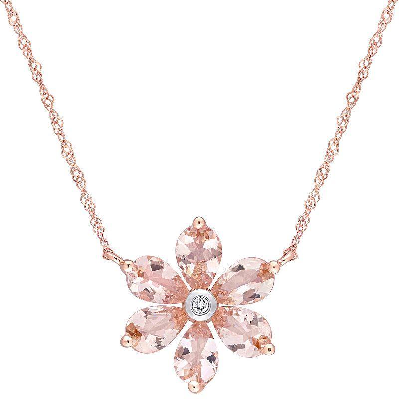 Stella Grace 10k Rose Gold Morganite & Diamond Accent Flower Necklace, Womens Product Image